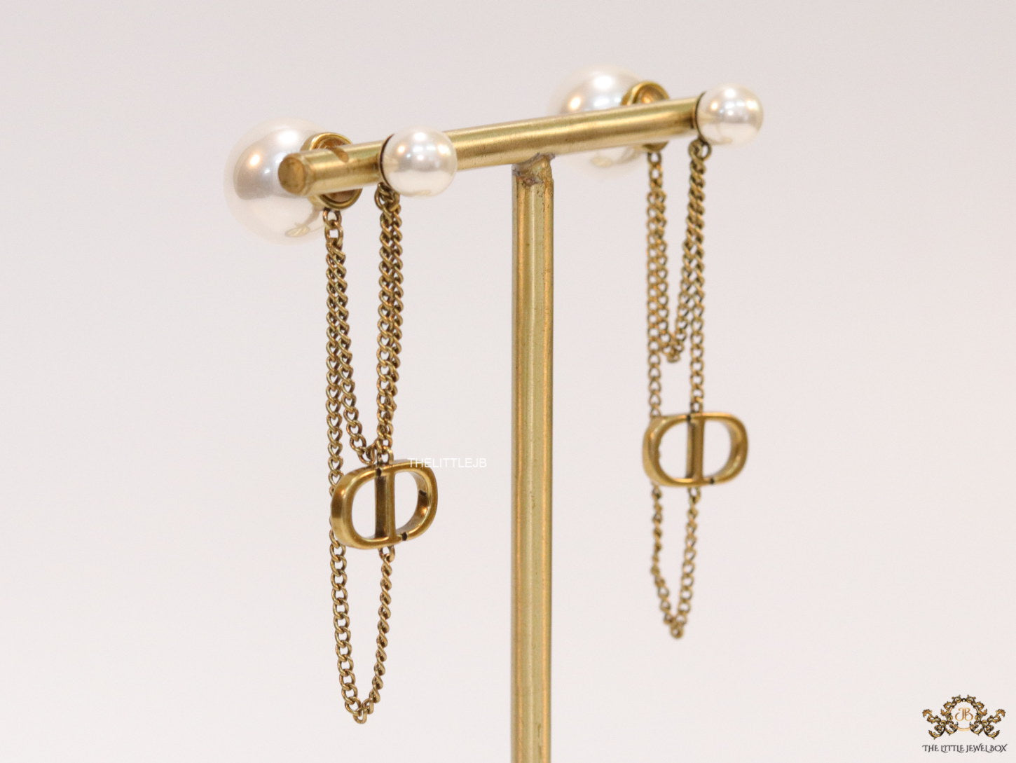 Gold plated Long chain alphabet dangles with pearl bombers