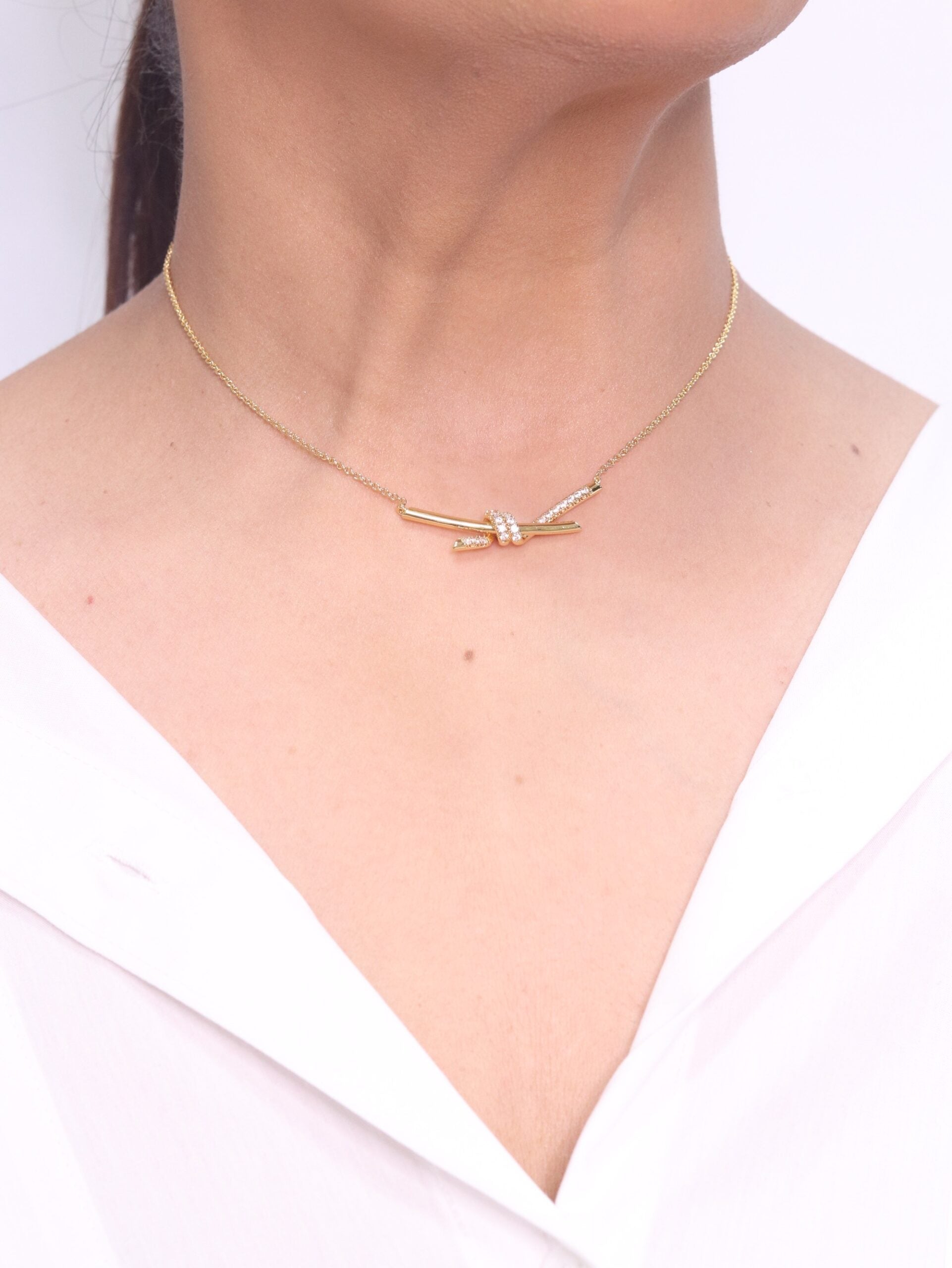 Alphabet T and CO Knot Neck Chain in Gold
