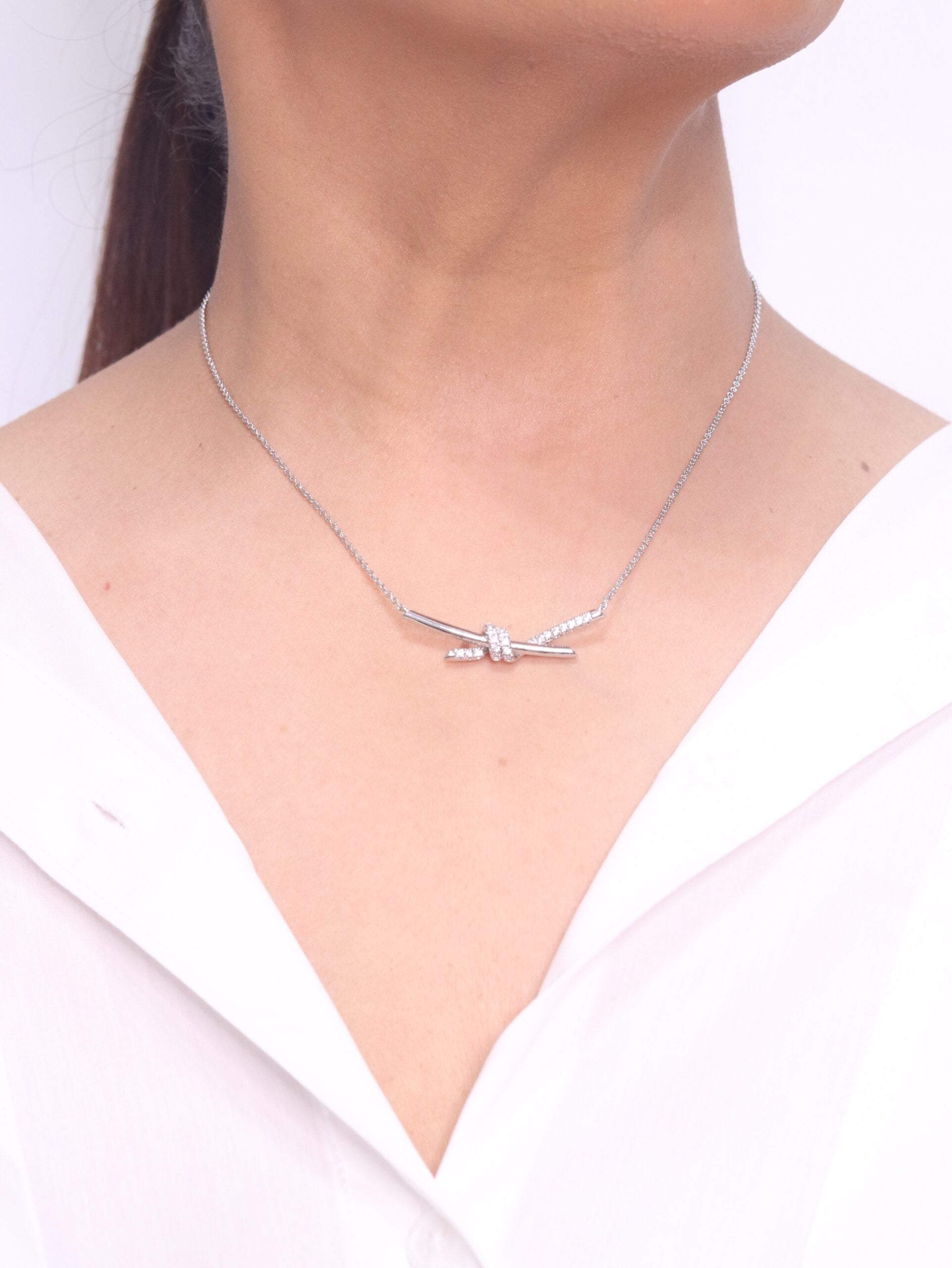 Alphabet T and Co Knot Neck Chain in Platinum