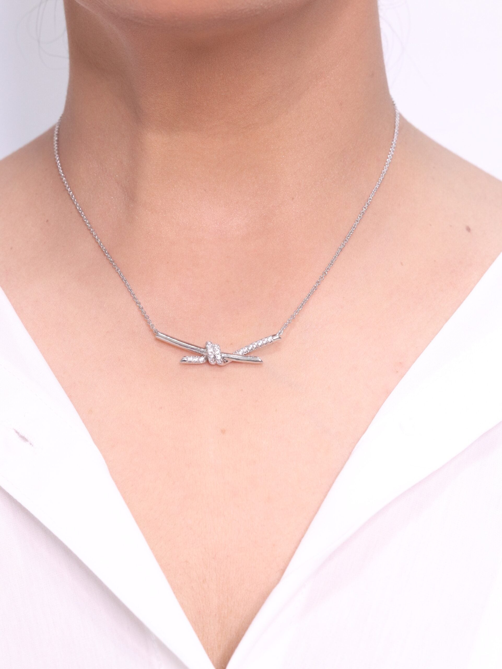 Alphabet T and Co Knot Neck Chain in Platinum