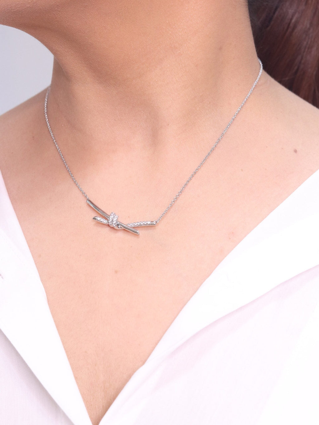 Alphabet T and Co Knot Neck Chain in Platinum