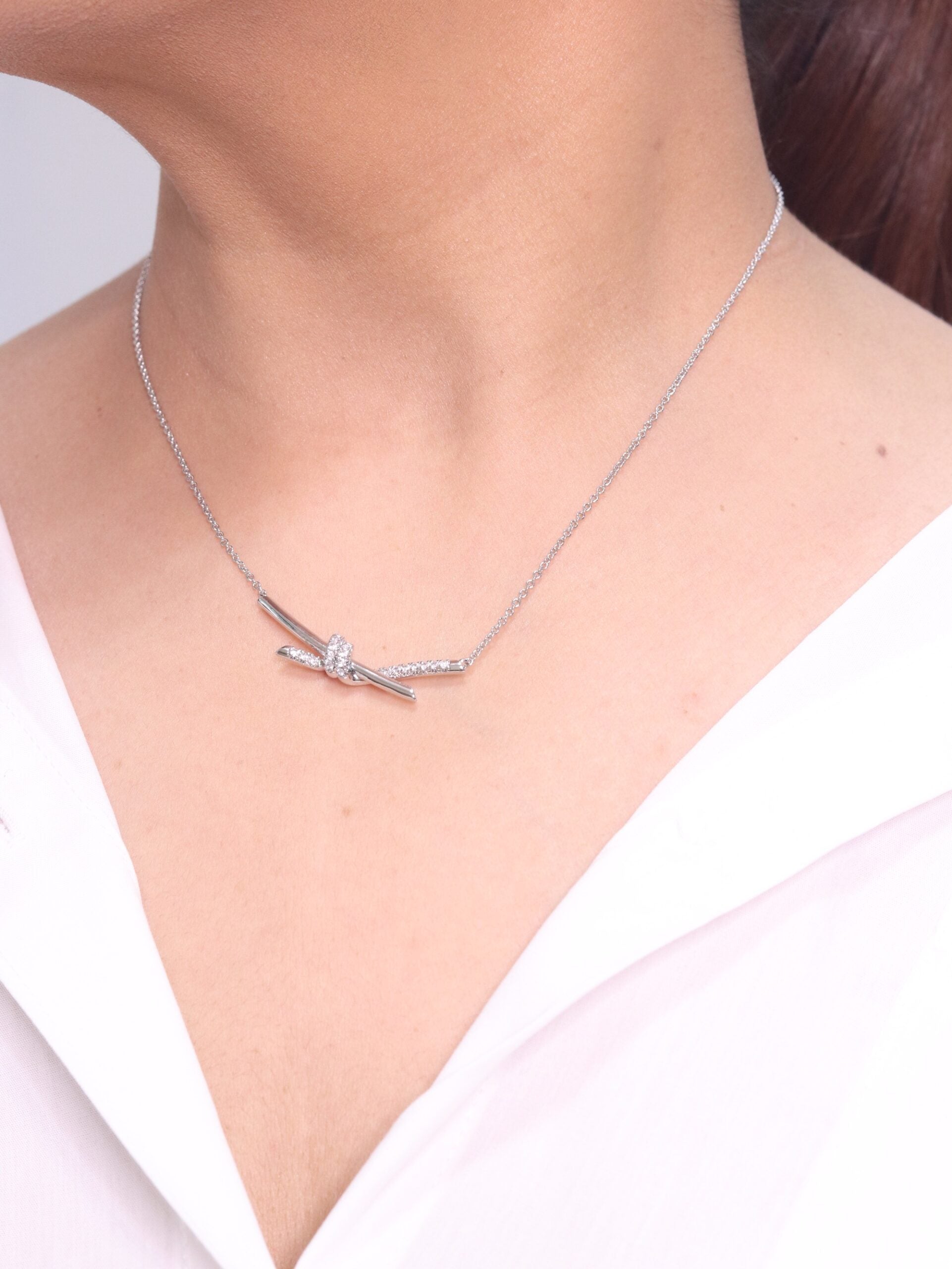 Alphabet T and Co Knot Neck Chain in Platinum