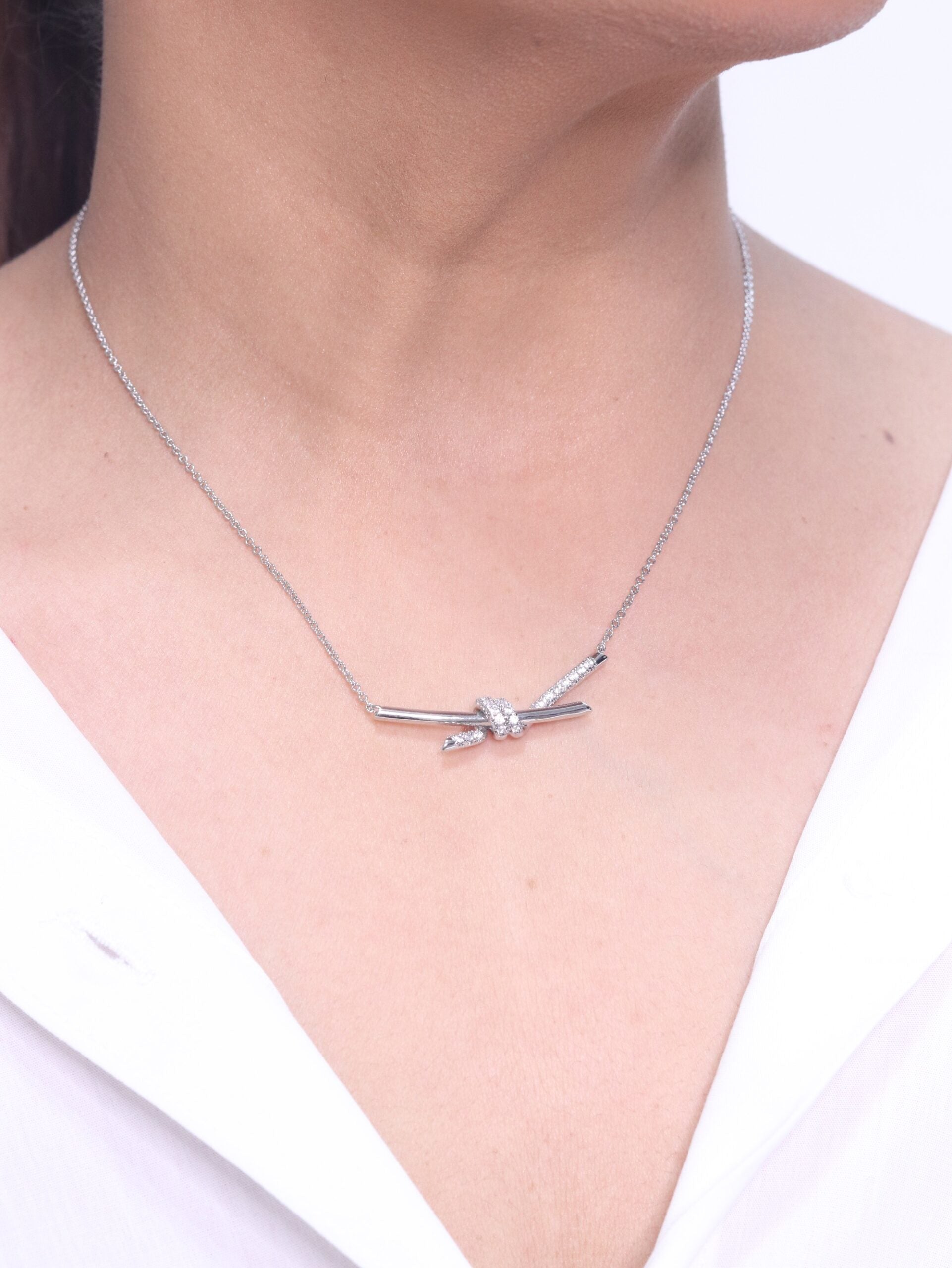 Alphabet T and Co Knot Neck Chain in Platinum