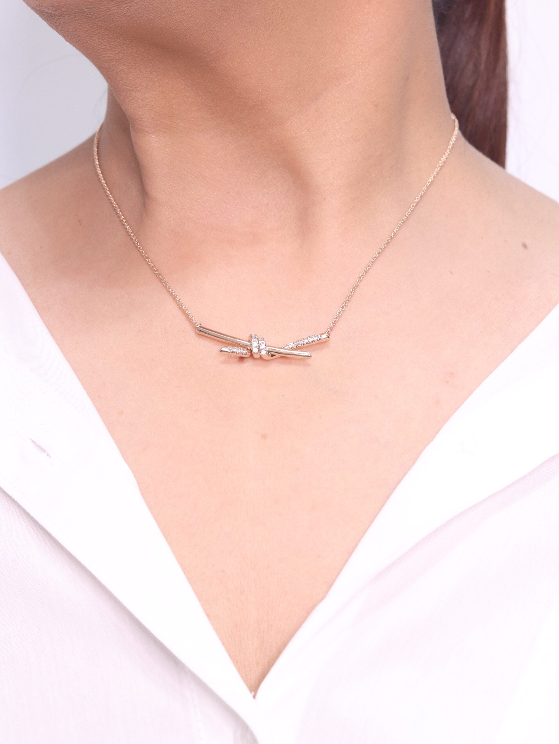 Alphabet T and Co Knot Neck Chain in Rose Gold