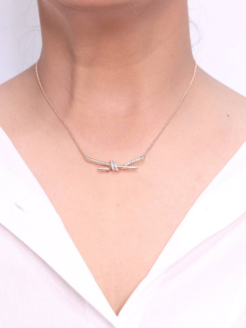 Alphabet T and Co Knot Neck Chain in Rose Gold