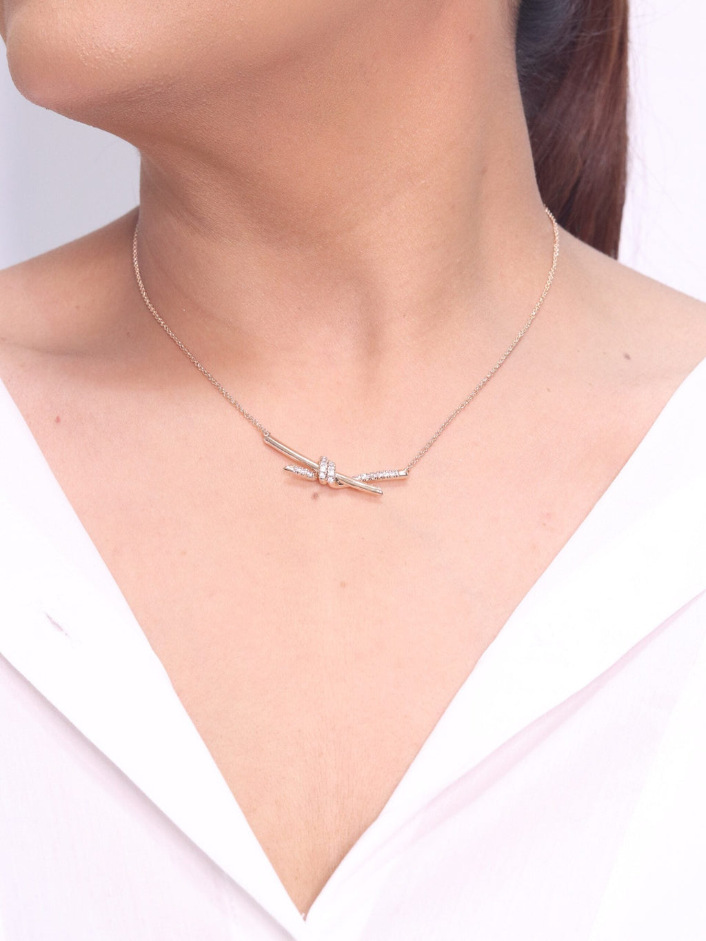 Alphabet T and Co Knot Neck Chain in Rose Gold