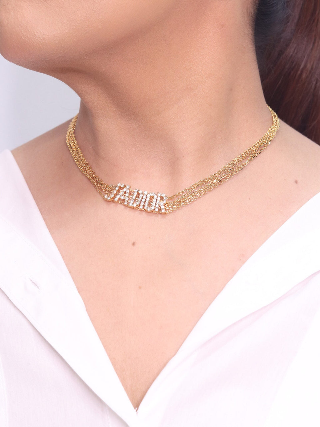 Alphabet D multi chain choker in bright Gold