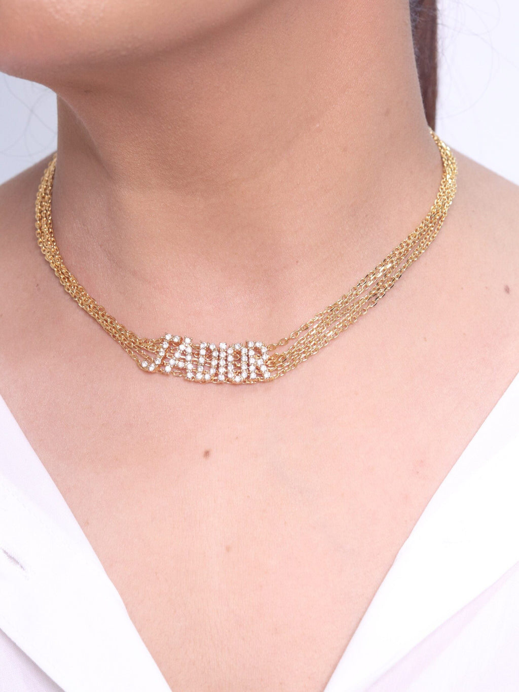 Alphabet D multi chain choker in bright Gold