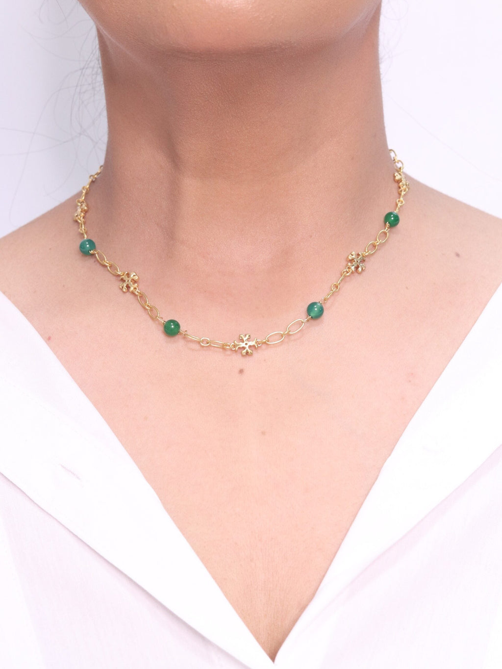 Alphabet TB Green & Gold Necklace