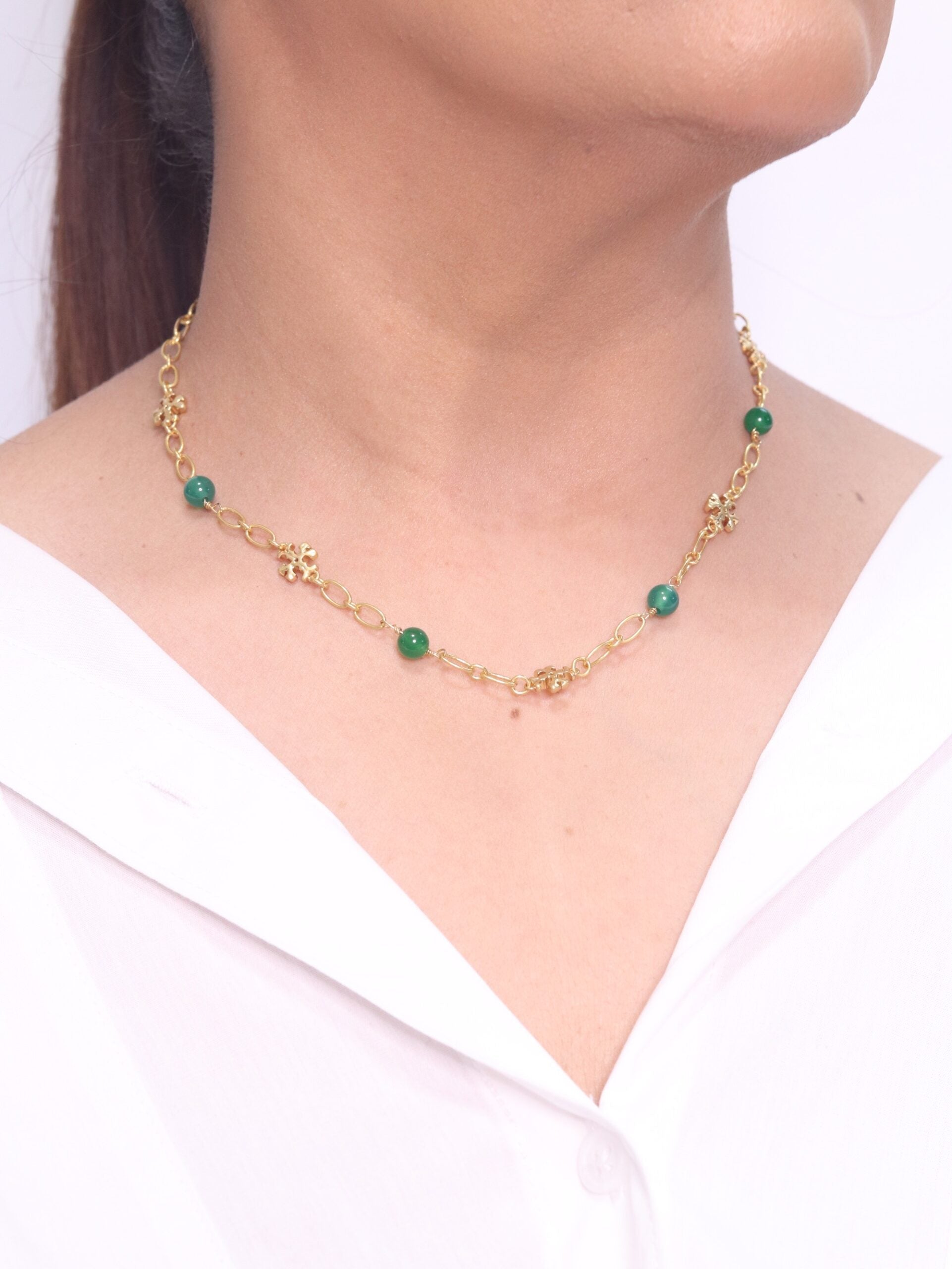 Alphabet TB Green & Gold Necklace
