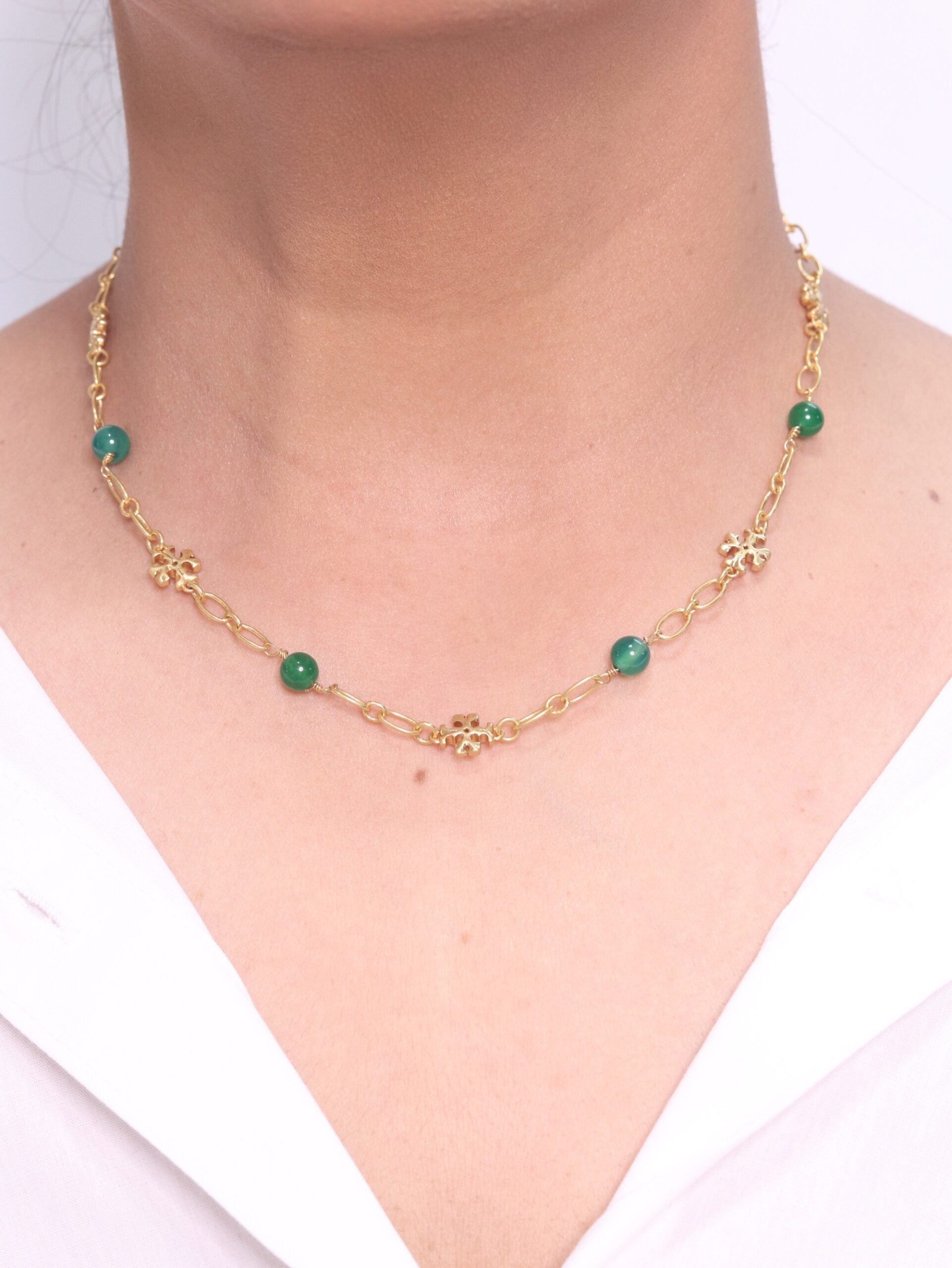 Alphabet TB Green & Gold Necklace