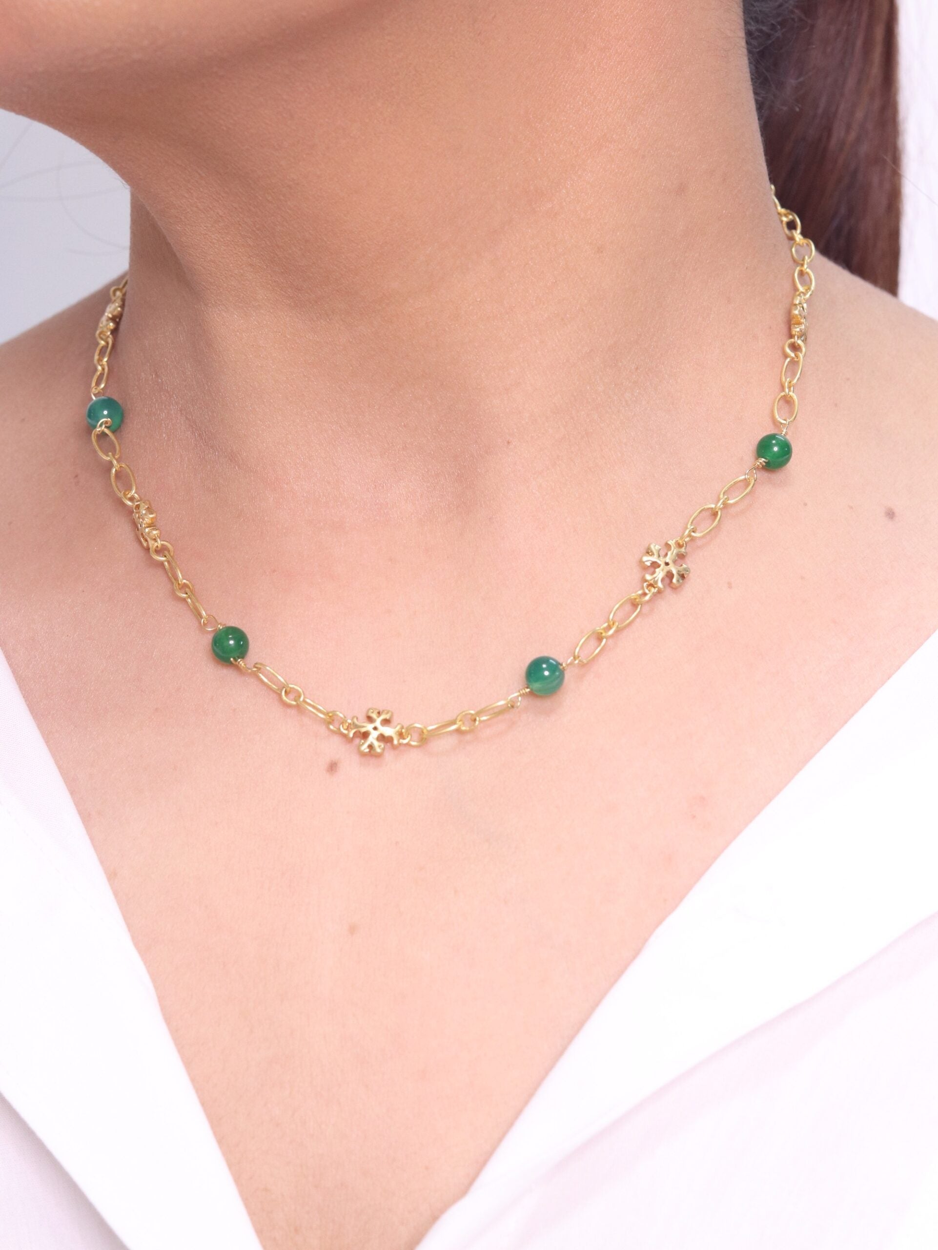 Alphabet TB Green & Gold Necklace