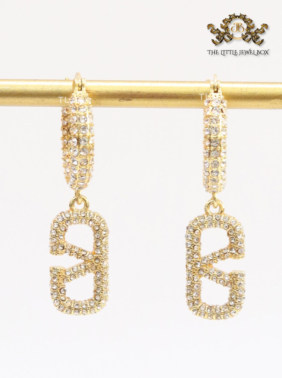 Alphabet V CZ hoop dangles