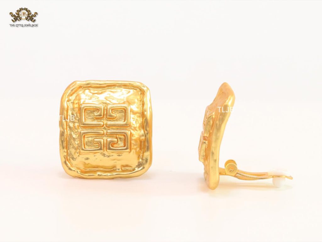 Alphabet G Embossed Statment Studs Gold Clip On