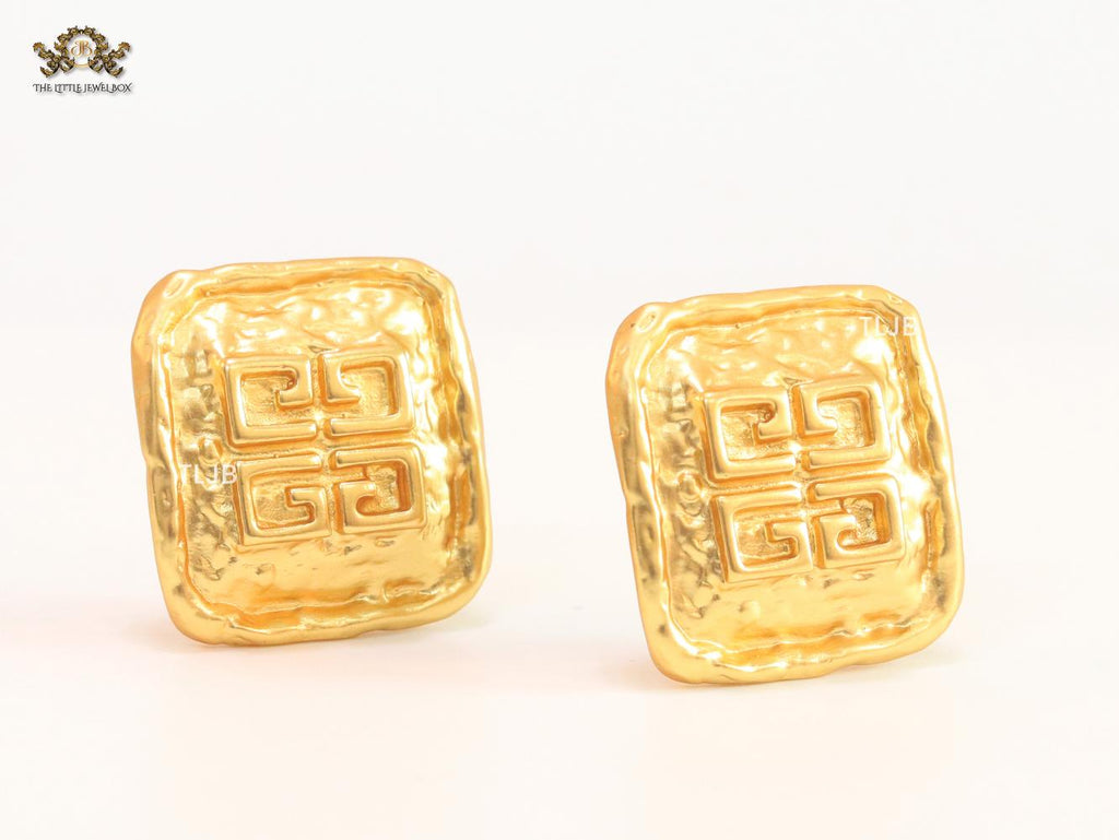 Alphabet G Embossed Statment Studs Gold Clip On