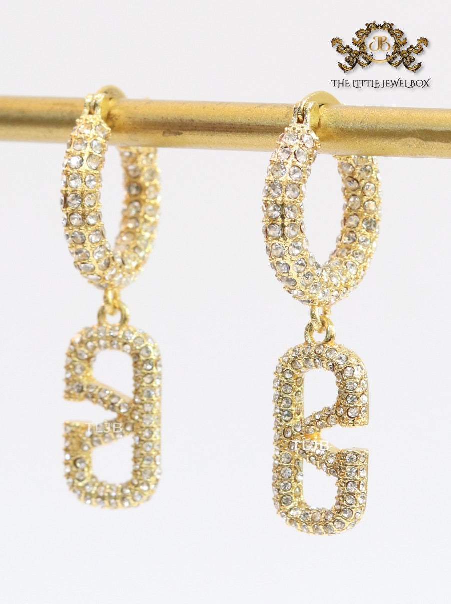 Alphabet V CZ hoop dangles