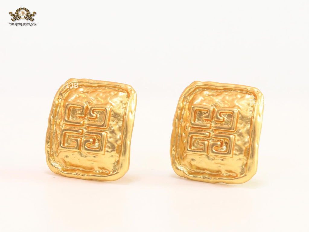 Alphabet G Embossed Statment Studs Gold Clip On