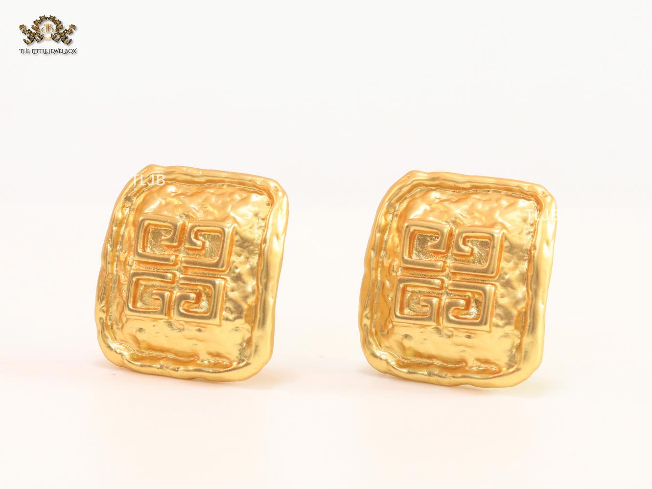 Alphabet G Embossed Statment Studs Gold Clip On