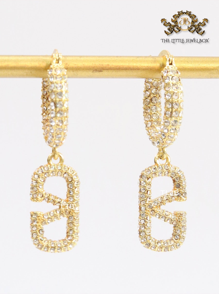 Alphabet V CZ hoop dangles