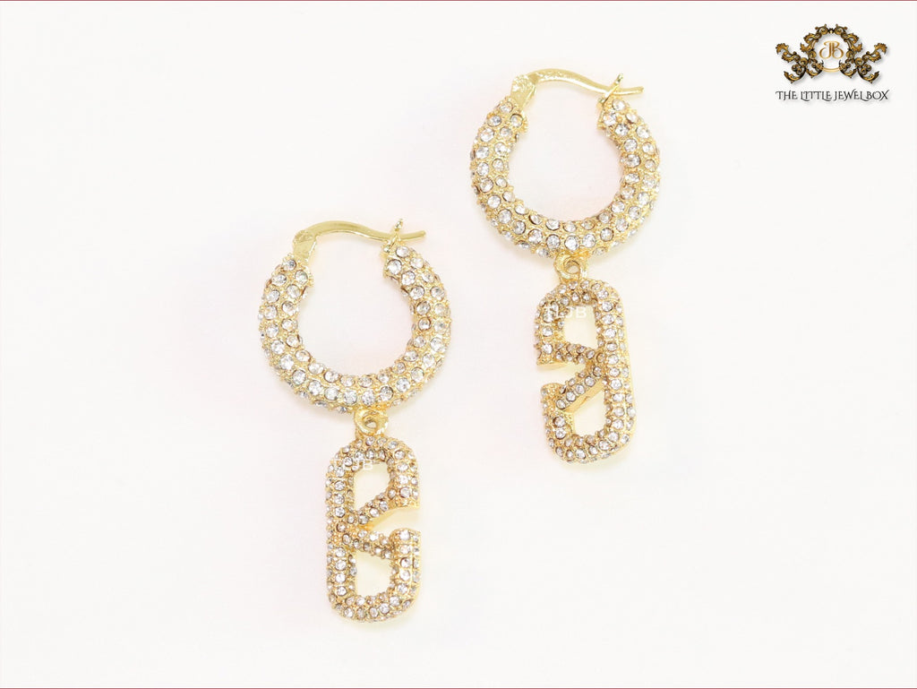 Alphabet V CZ hoop dangles