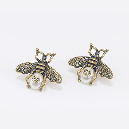 Double G Rustic bee and pearl studs