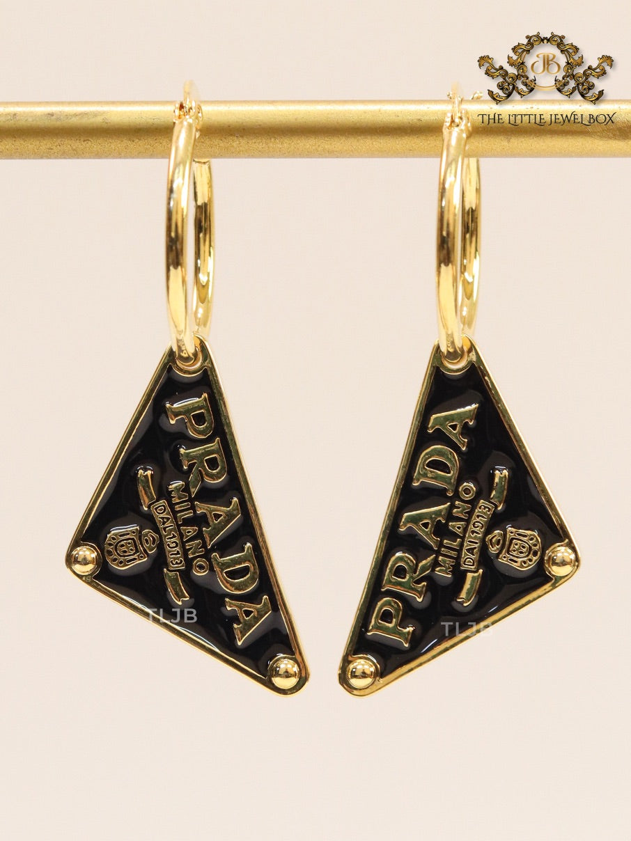 Black enamel and gold hoop dangles