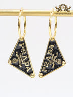 Black enamel and gold hoop dangles
