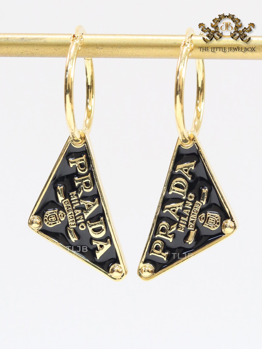 Black enamel and gold hoop dangles