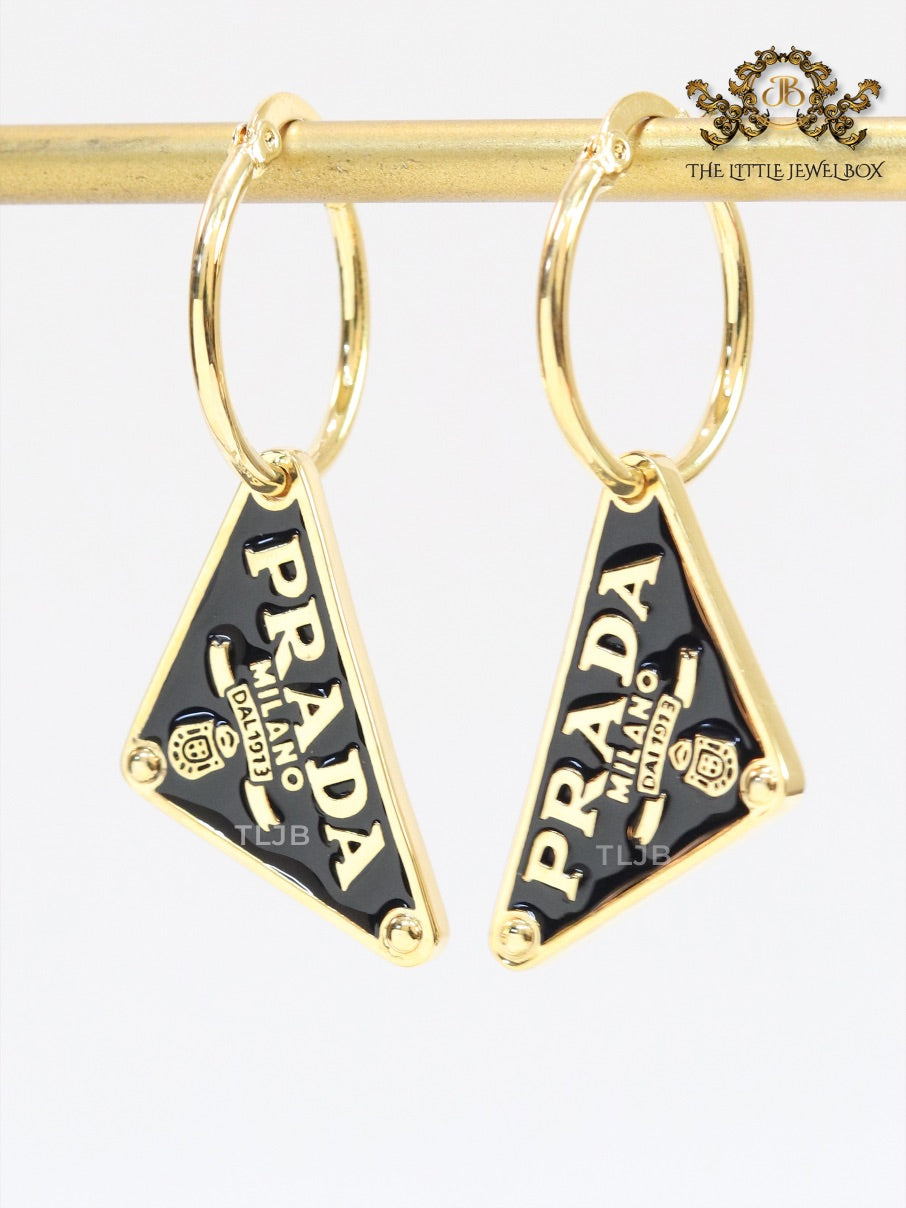 Black enamel and gold hoop dangles