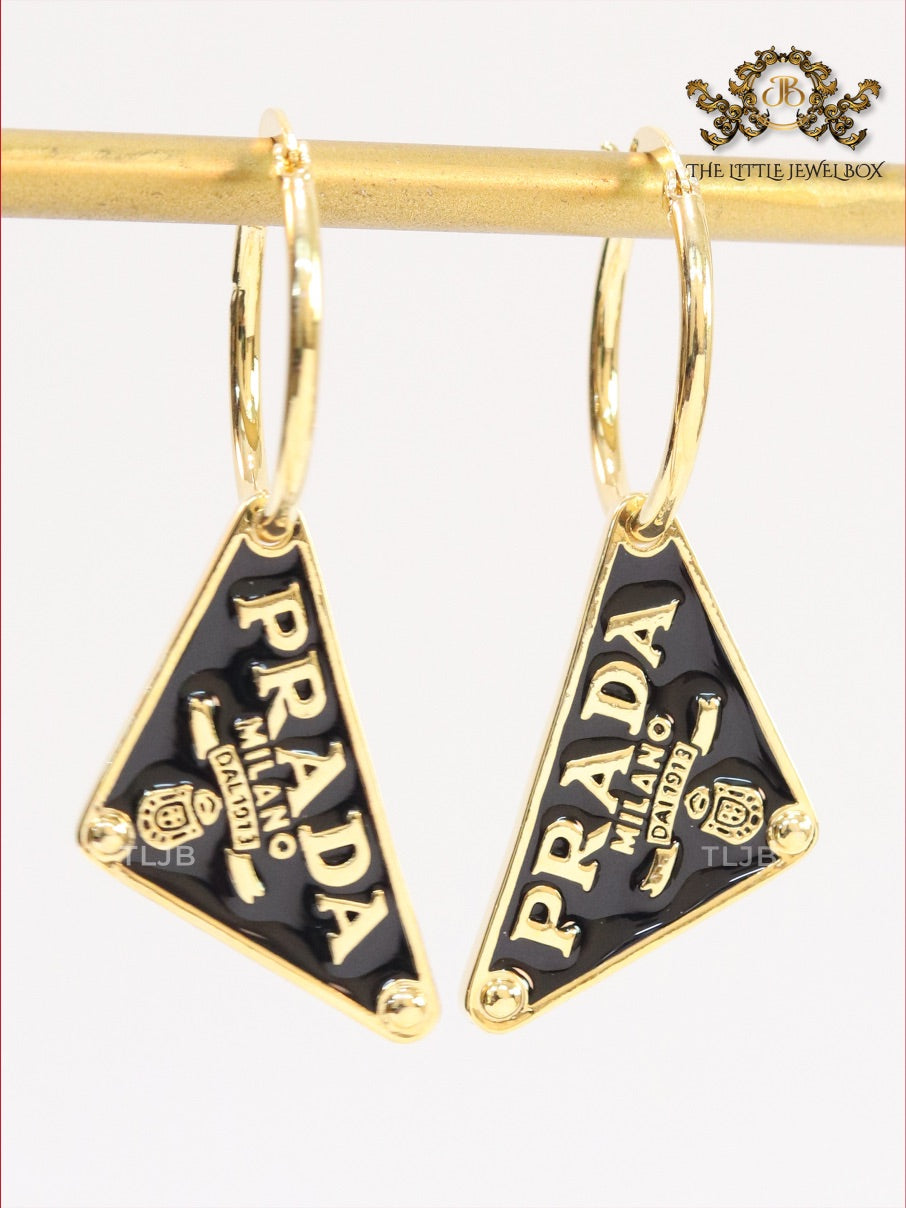 Black enamel and gold hoop dangles