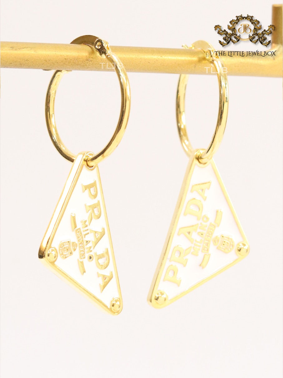 White enamel and gold hoop dangles