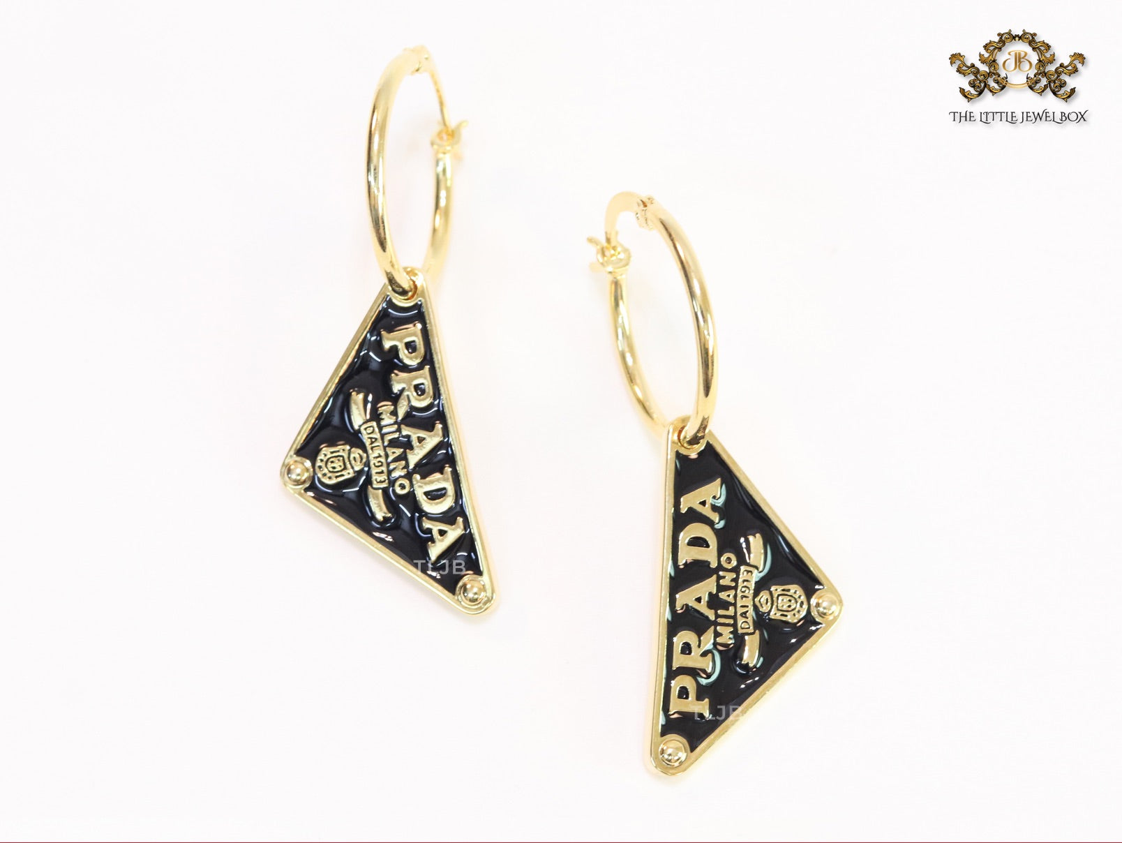 Black enamel and gold hoop dangles