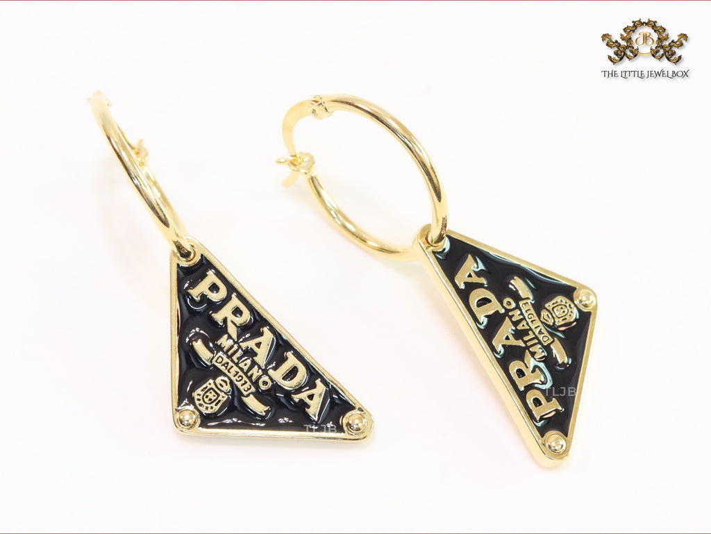 Black enamel and gold hoop dangles