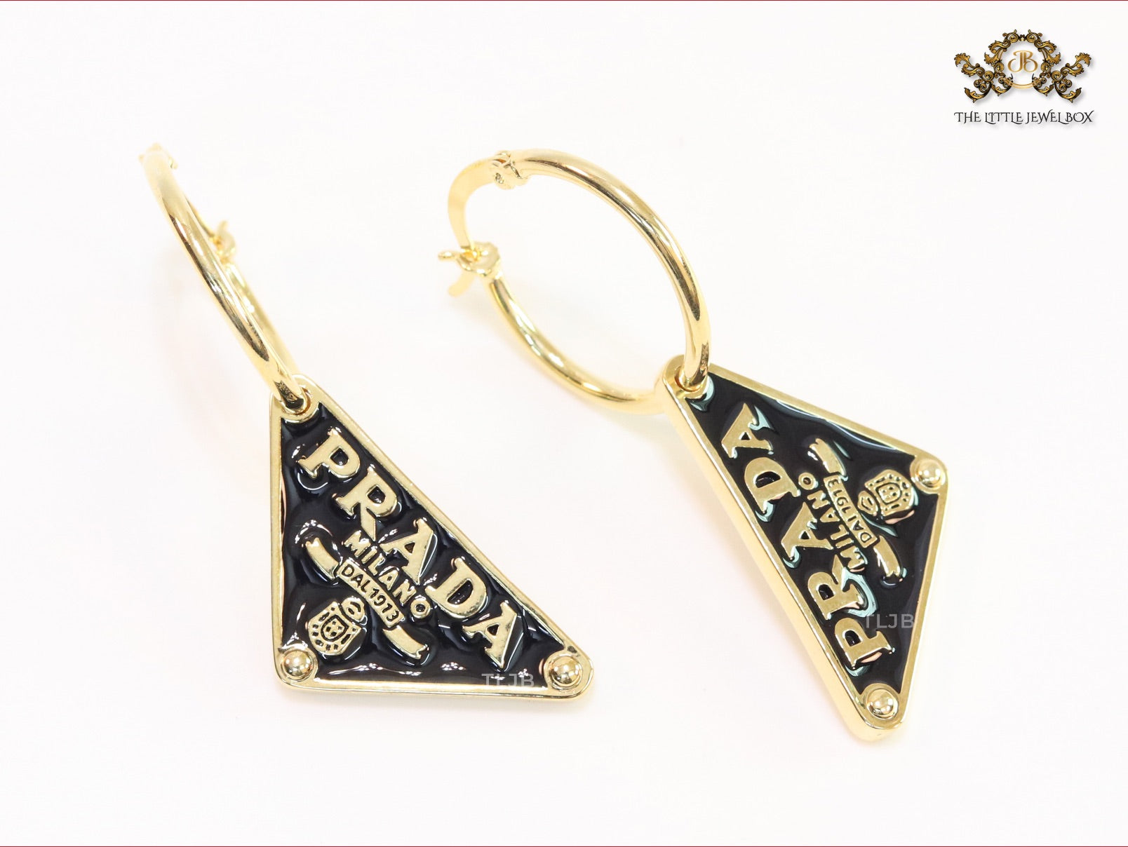 Black enamel and gold hoop dangles