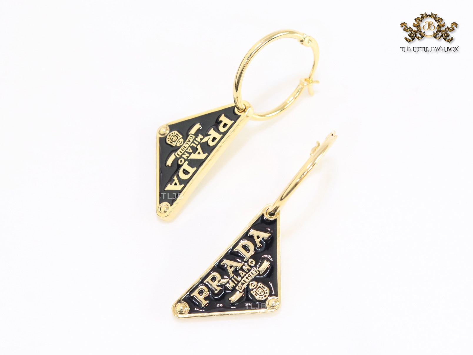 Black enamel and gold hoop dangles