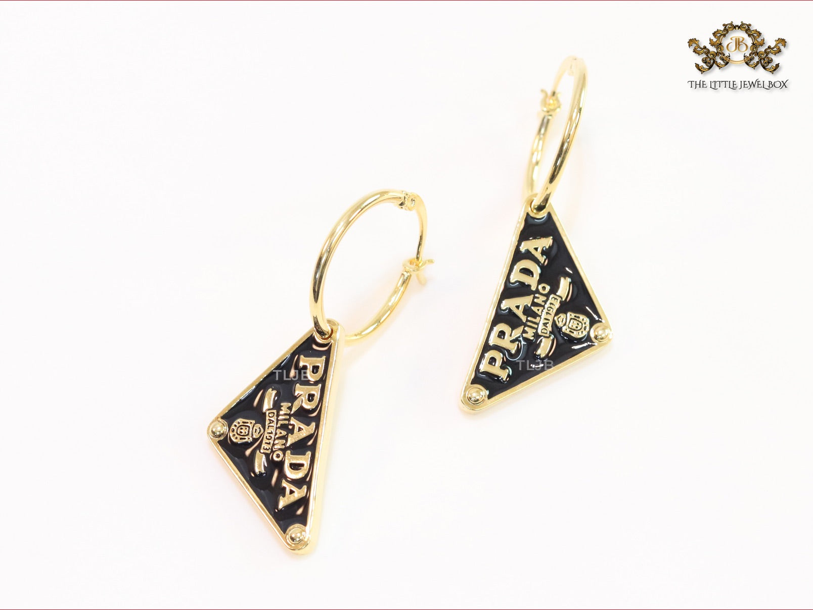 Black enamel and gold hoop dangles