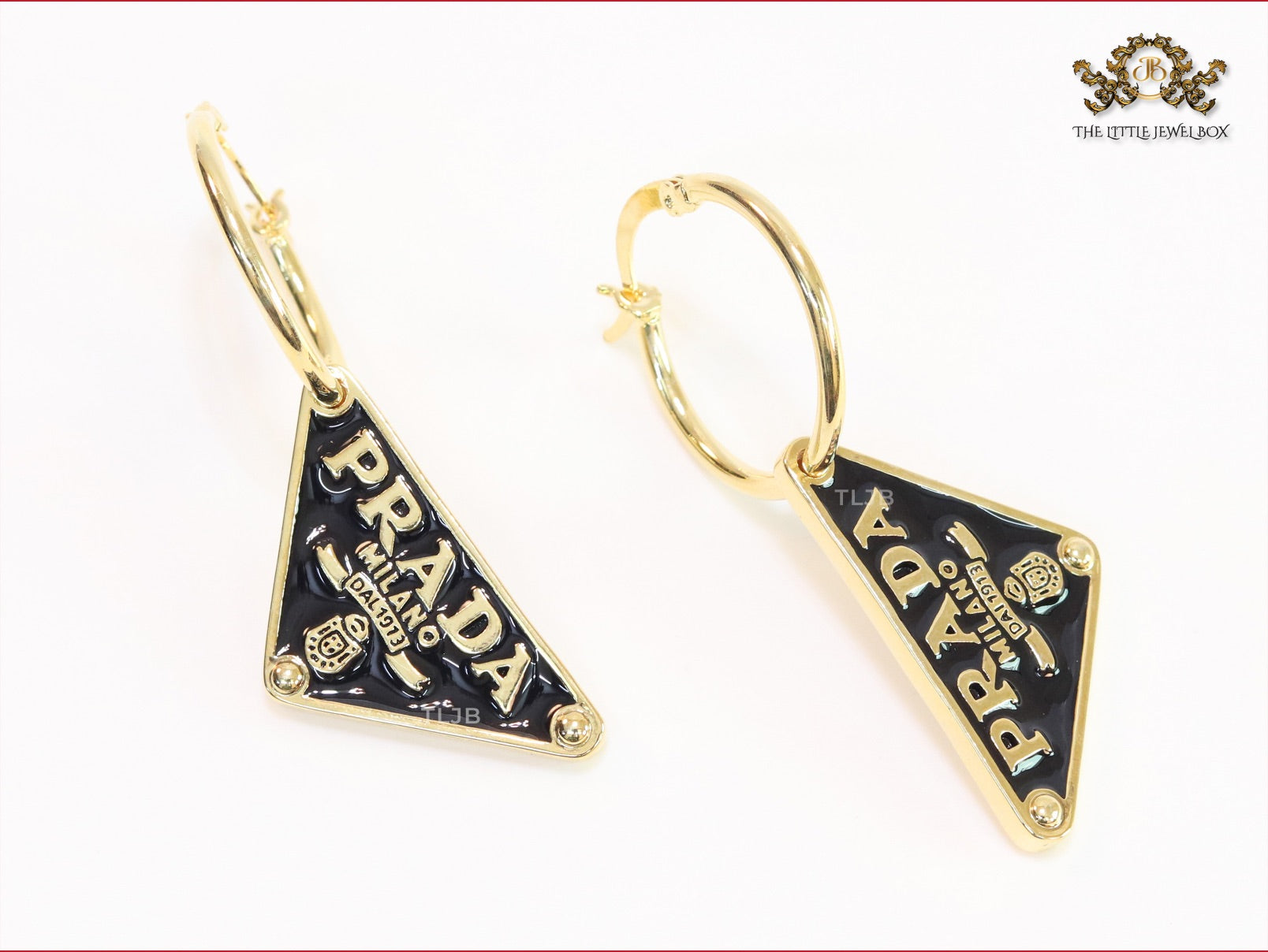 Black enamel and gold hoop dangles