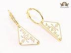 White enamel and gold hoop dangles