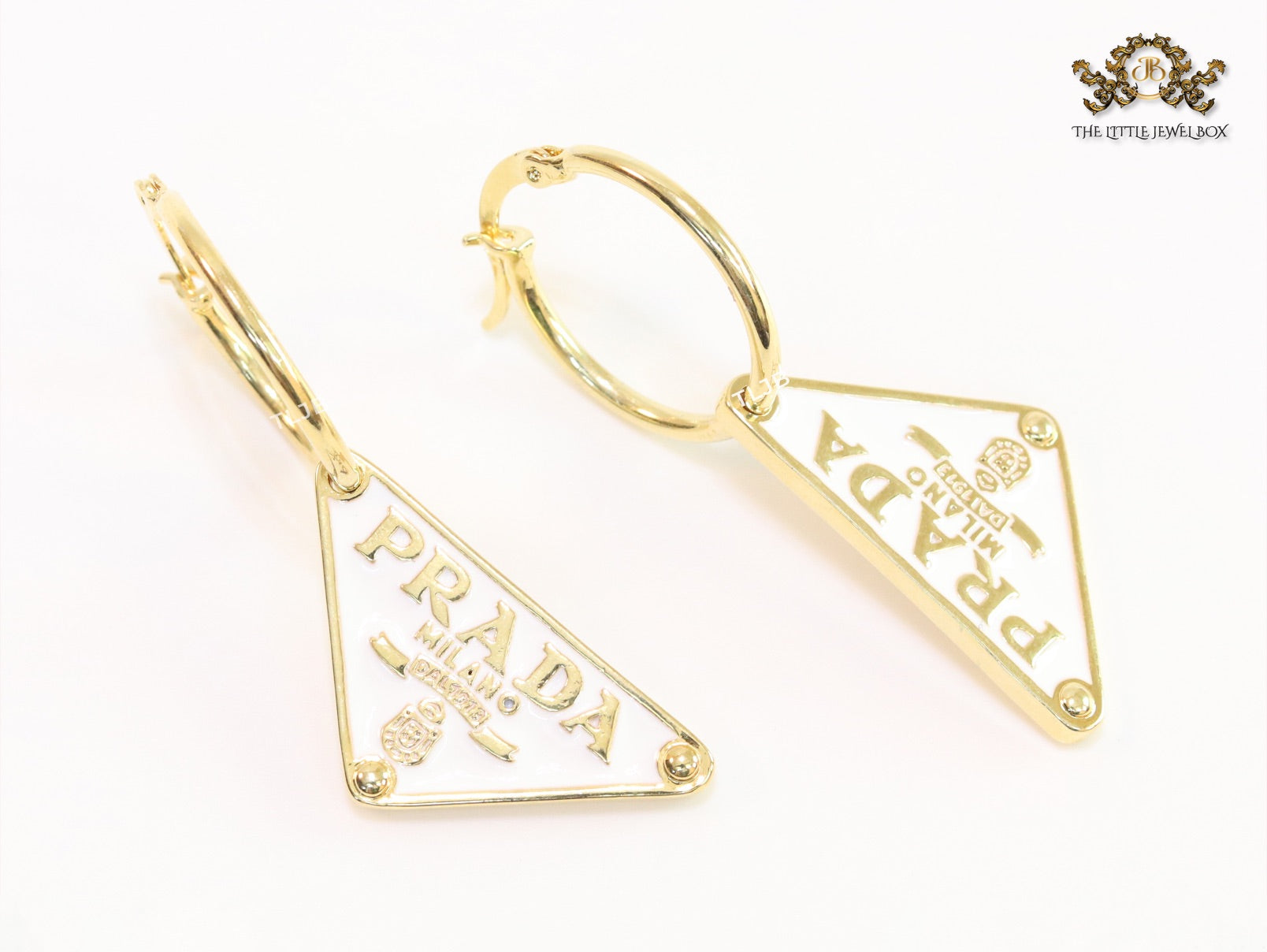 White enamel and gold hoop dangles
