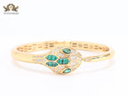 Snake head gold and green malachite bracelet with cz