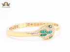Snake head gold and green malachite bracelet with cz