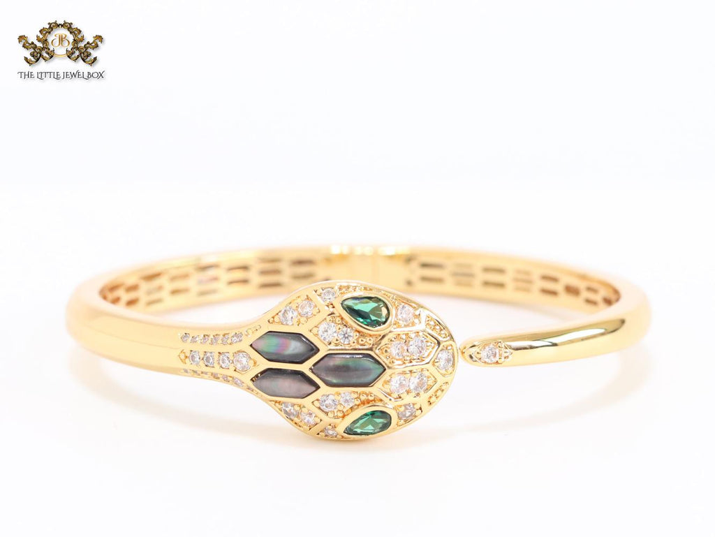 Snake head gold cz and and Grey  MOP stone bracelet