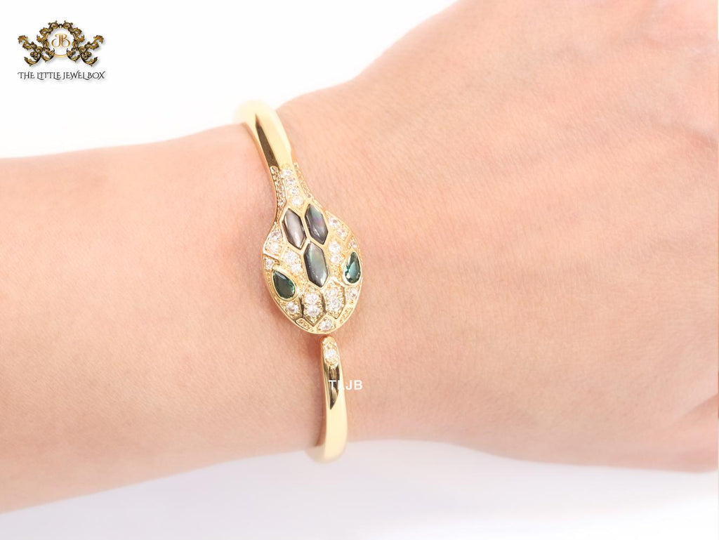 Snake head gold cz and and Grey  MOP stone bracelet