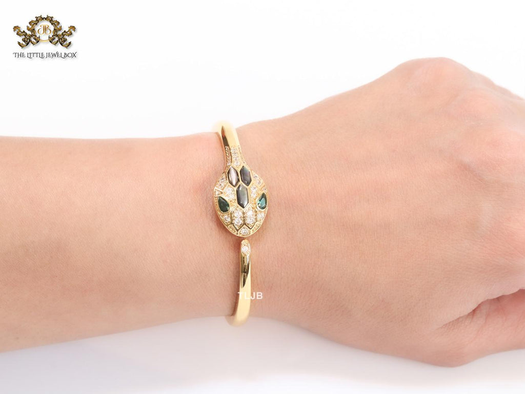 Snake head gold cz and and Grey  MOP stone bracelet
