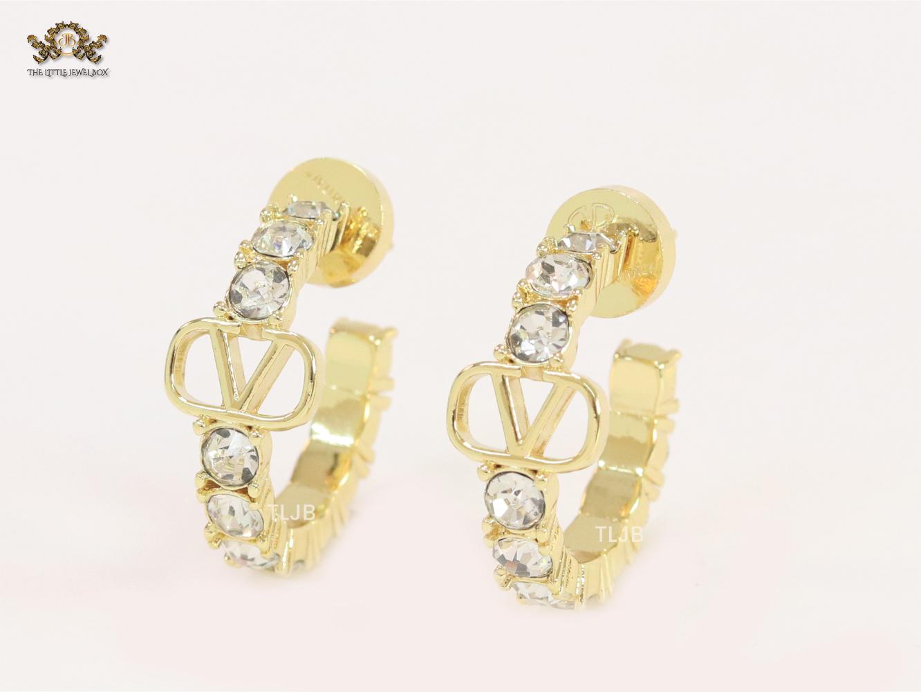 Alphabet V Small Hoop with rhinestones