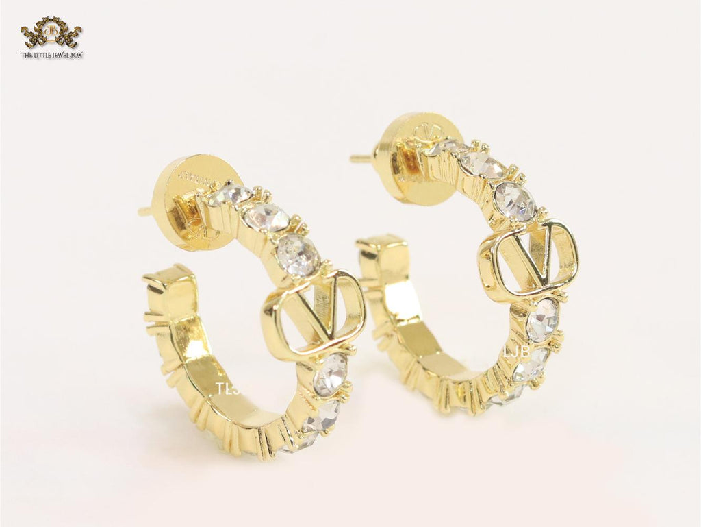 Alphabet V Small Hoop with rhinestones