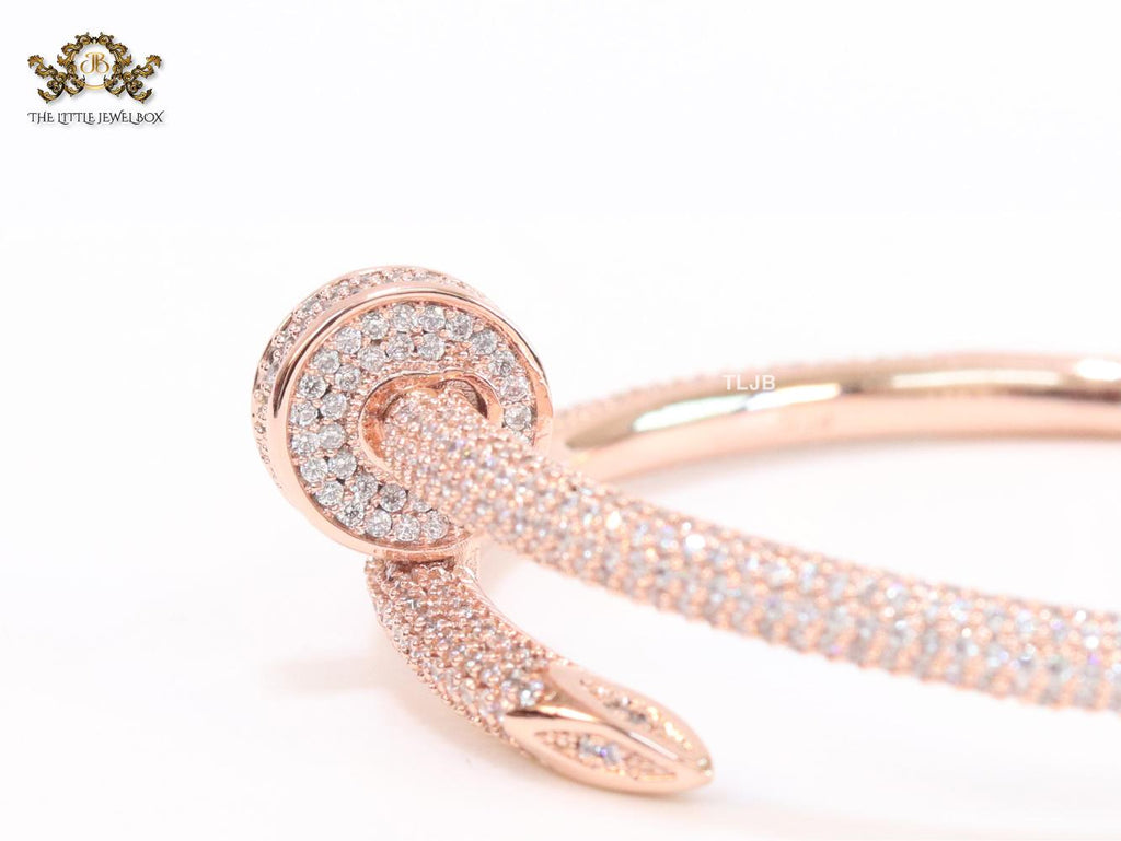 Rose gold nail and cz openable bracelet