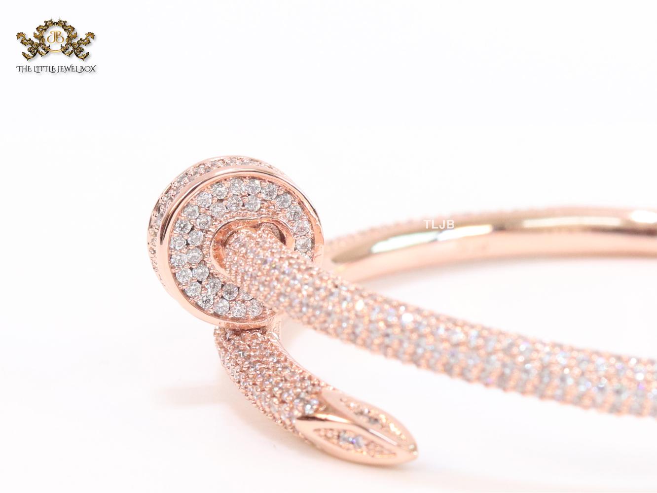Rose gold nail and cz openable bracelet