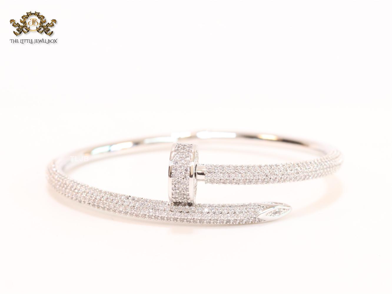 Platinum nail and cz openable bracelet