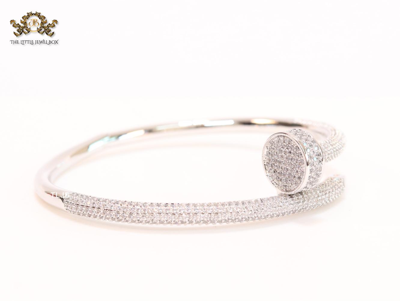 Platinum nail and cz openable bracelet